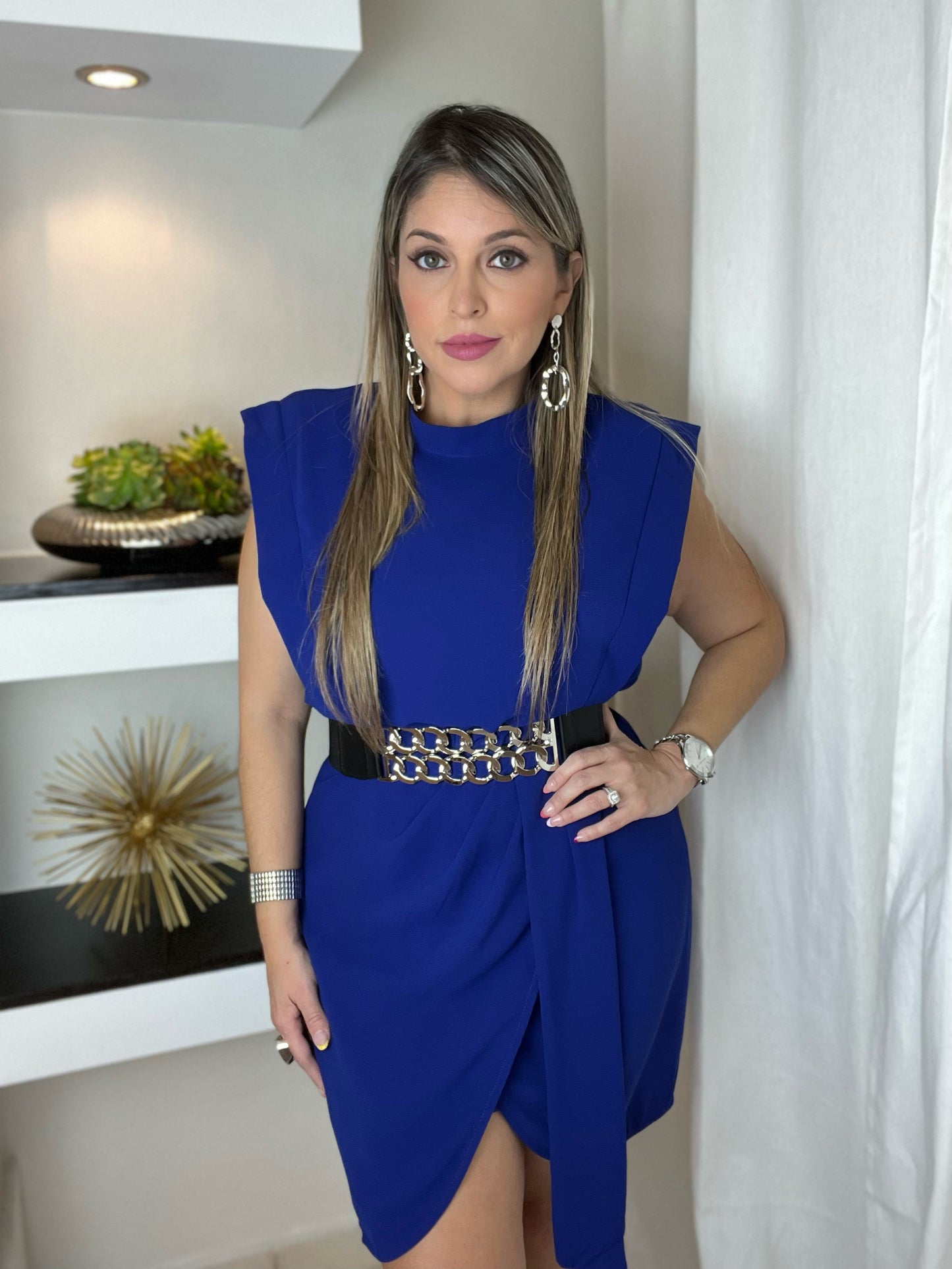 Shoulder Padded Draped Dress