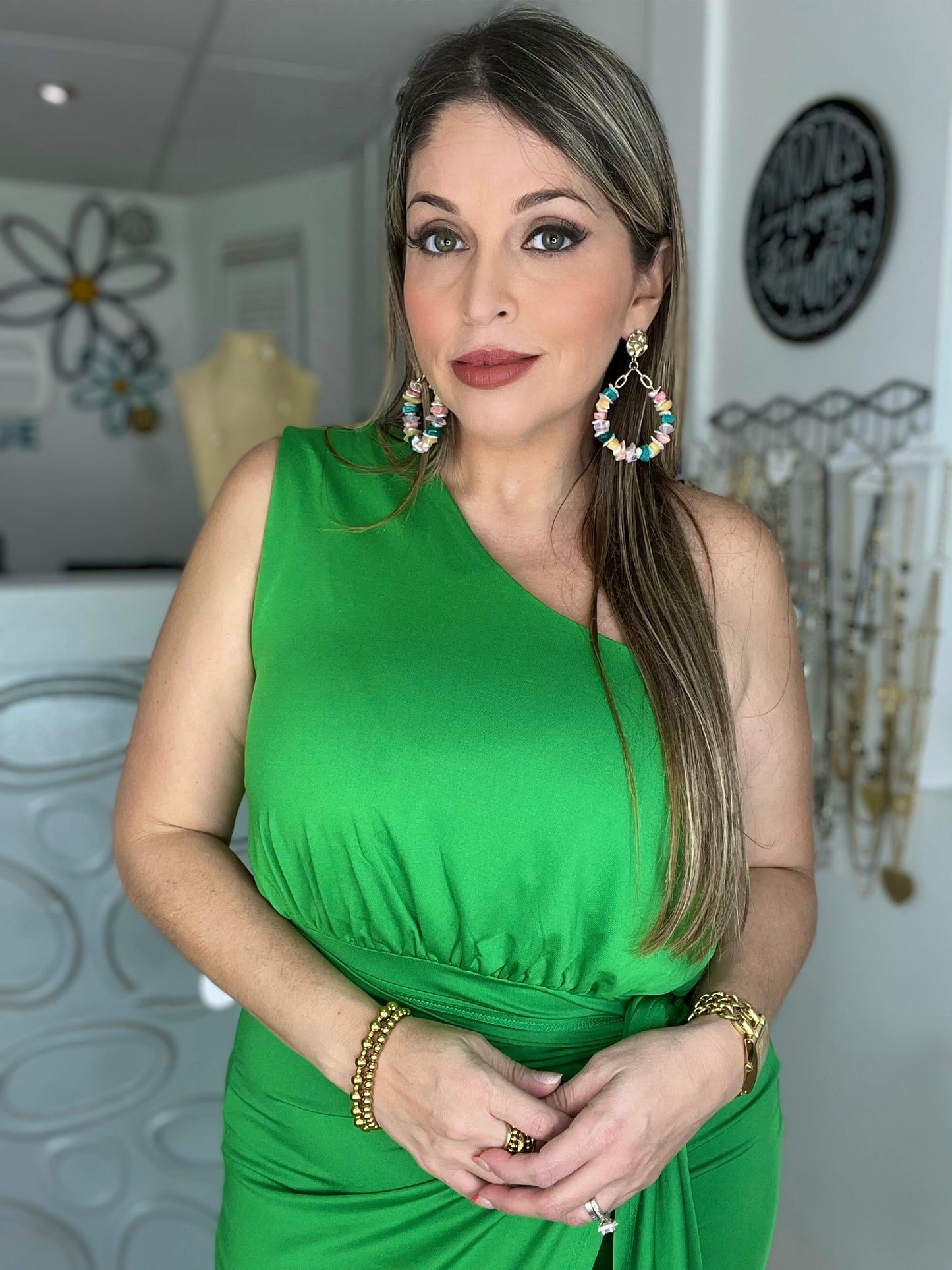 One Shoulder Venetian Dress