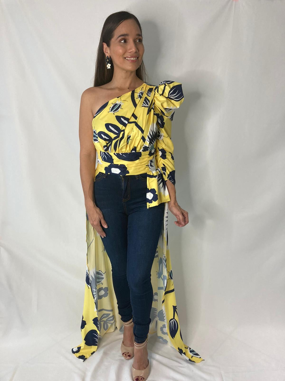 Navy Flowers Yellow Hi Low Top
