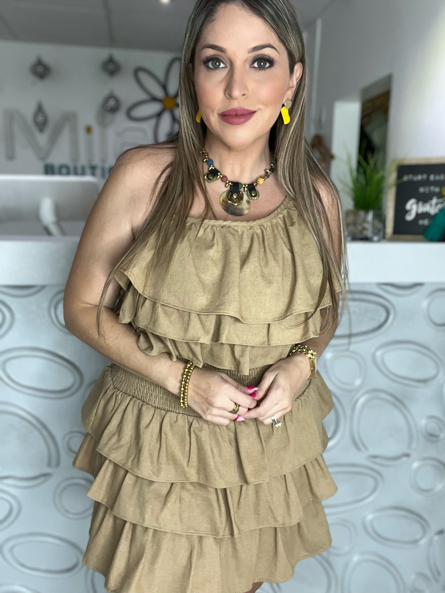Smocked Waist Ruffle Dress