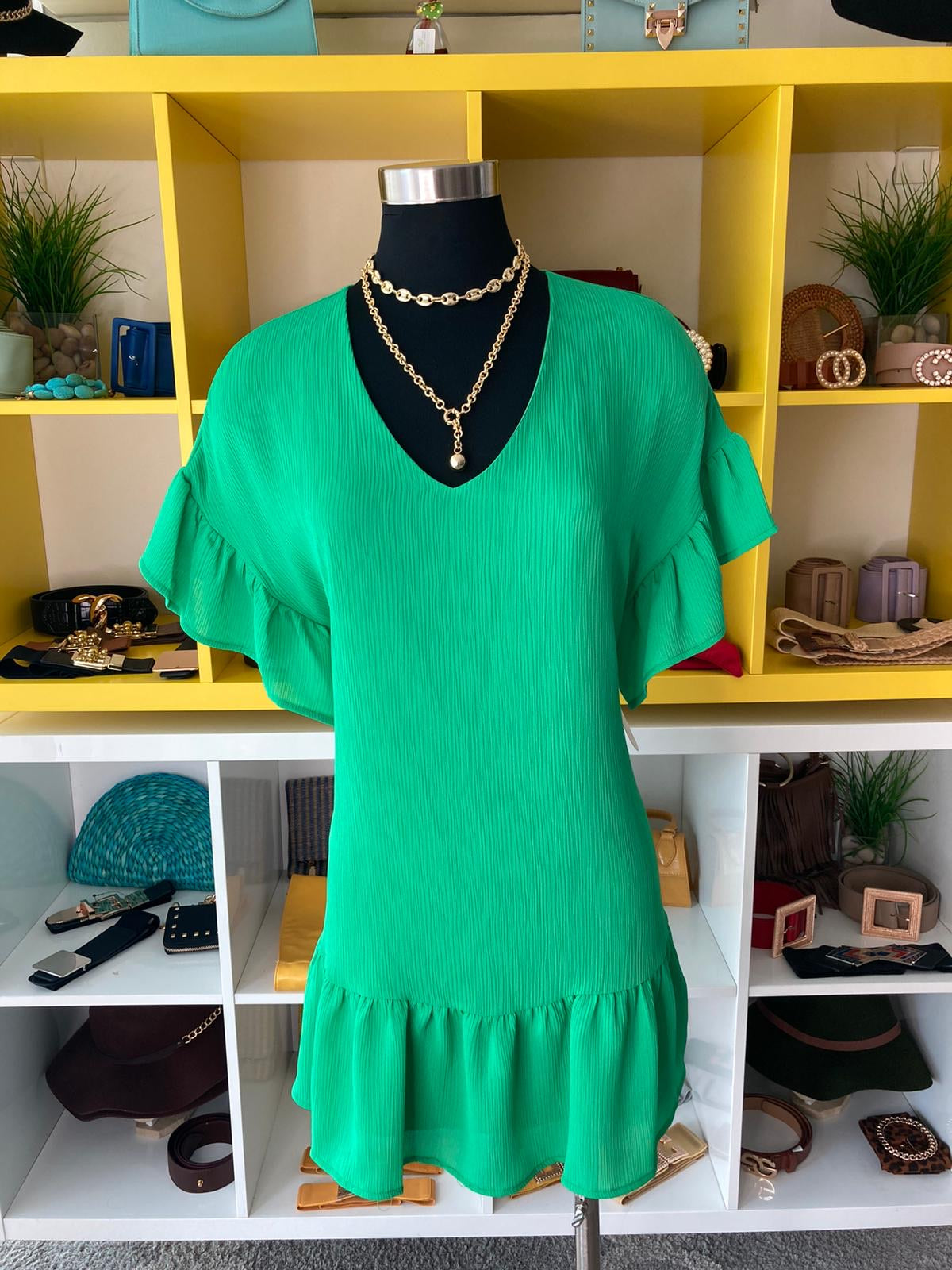 Crinkle Ruffle Tunic Short Dress