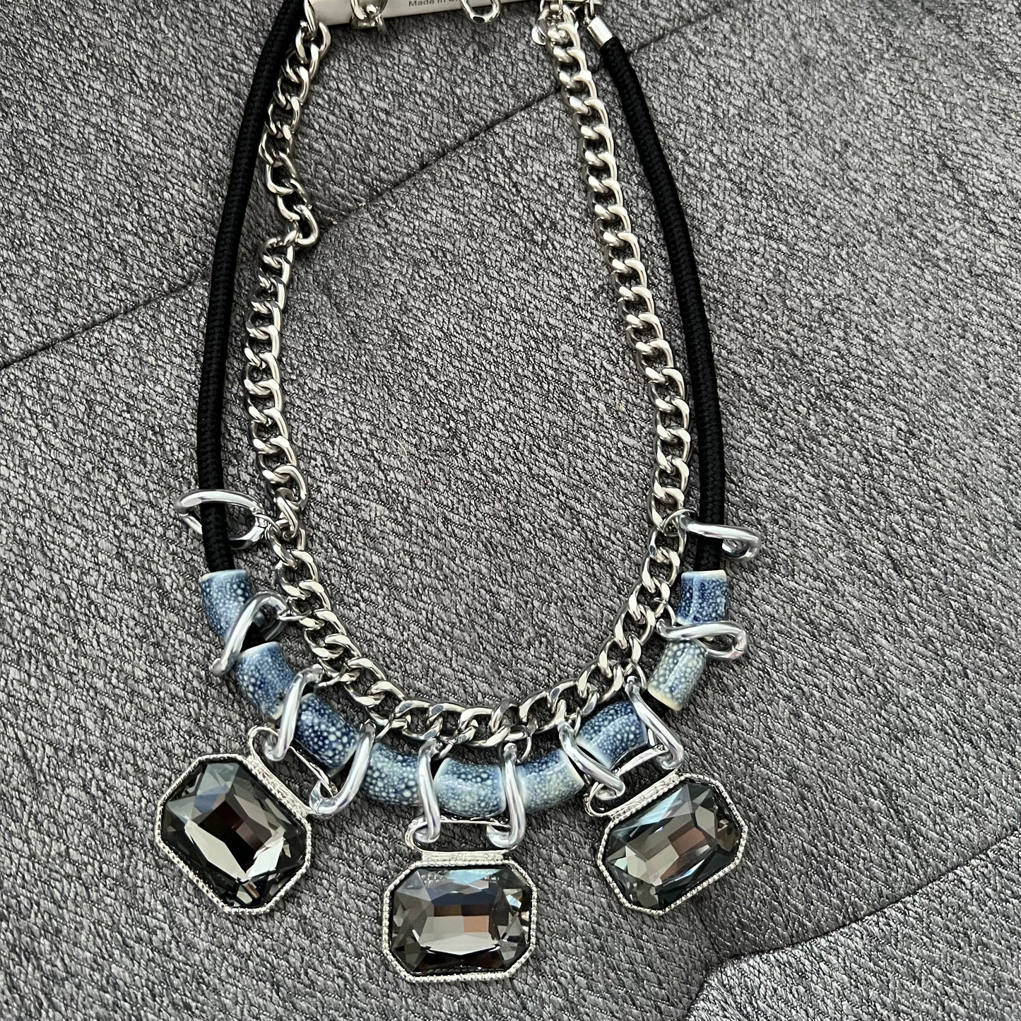Chunky Blue and Gray Necklace Set
