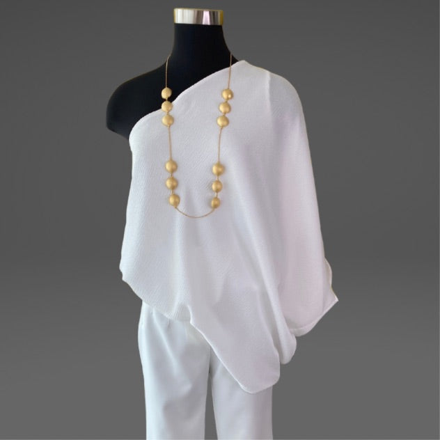 Hammered Satin One Shoulder Top (Pick Color)