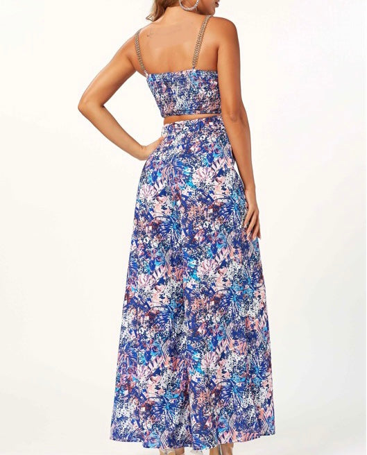 Floral Print Chain Strap Top and Palazzo Set