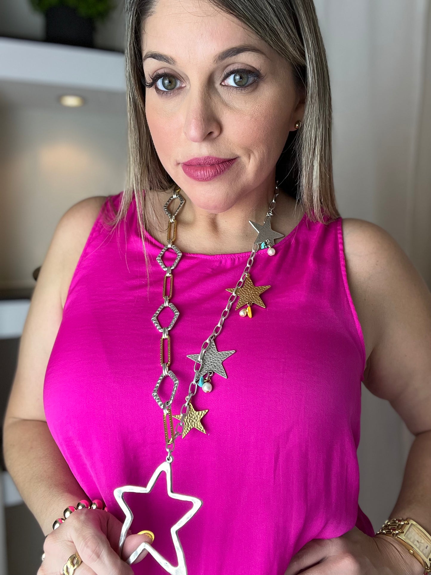 Two Tones Stars and Beads Turkish Necklace