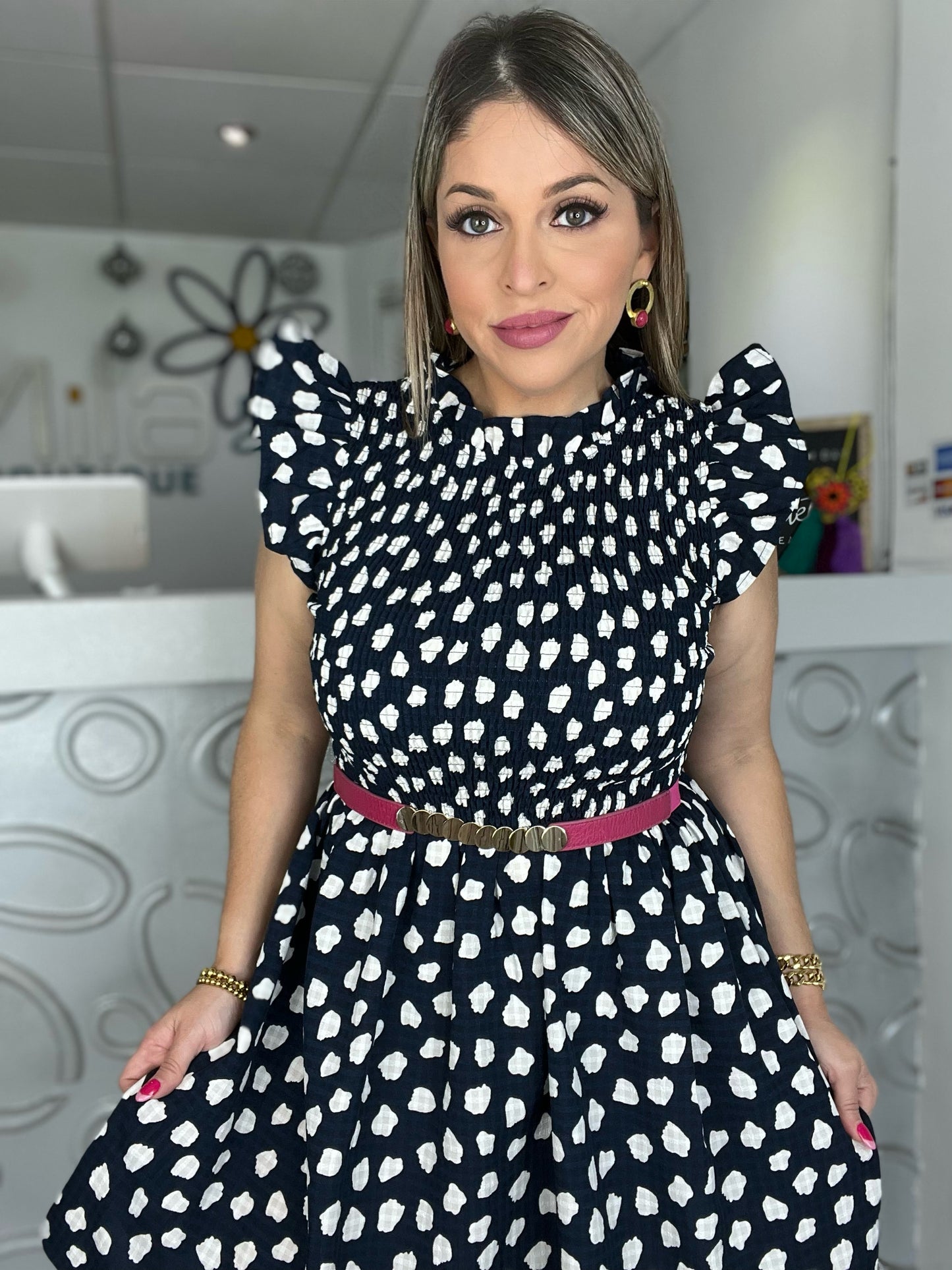 Flutter Sleeve Polka Dot Dress