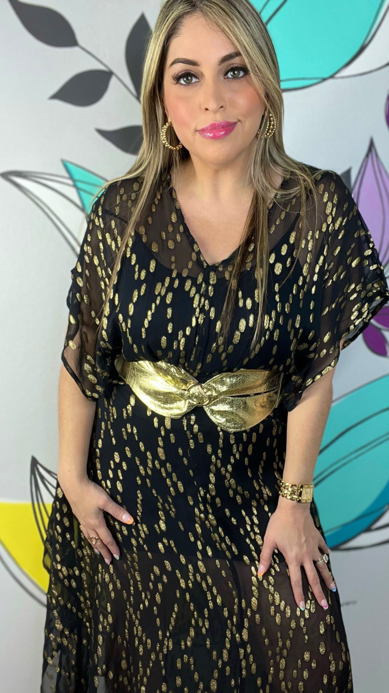Gold Sequin Kimono Sleeve Maxi Dress
