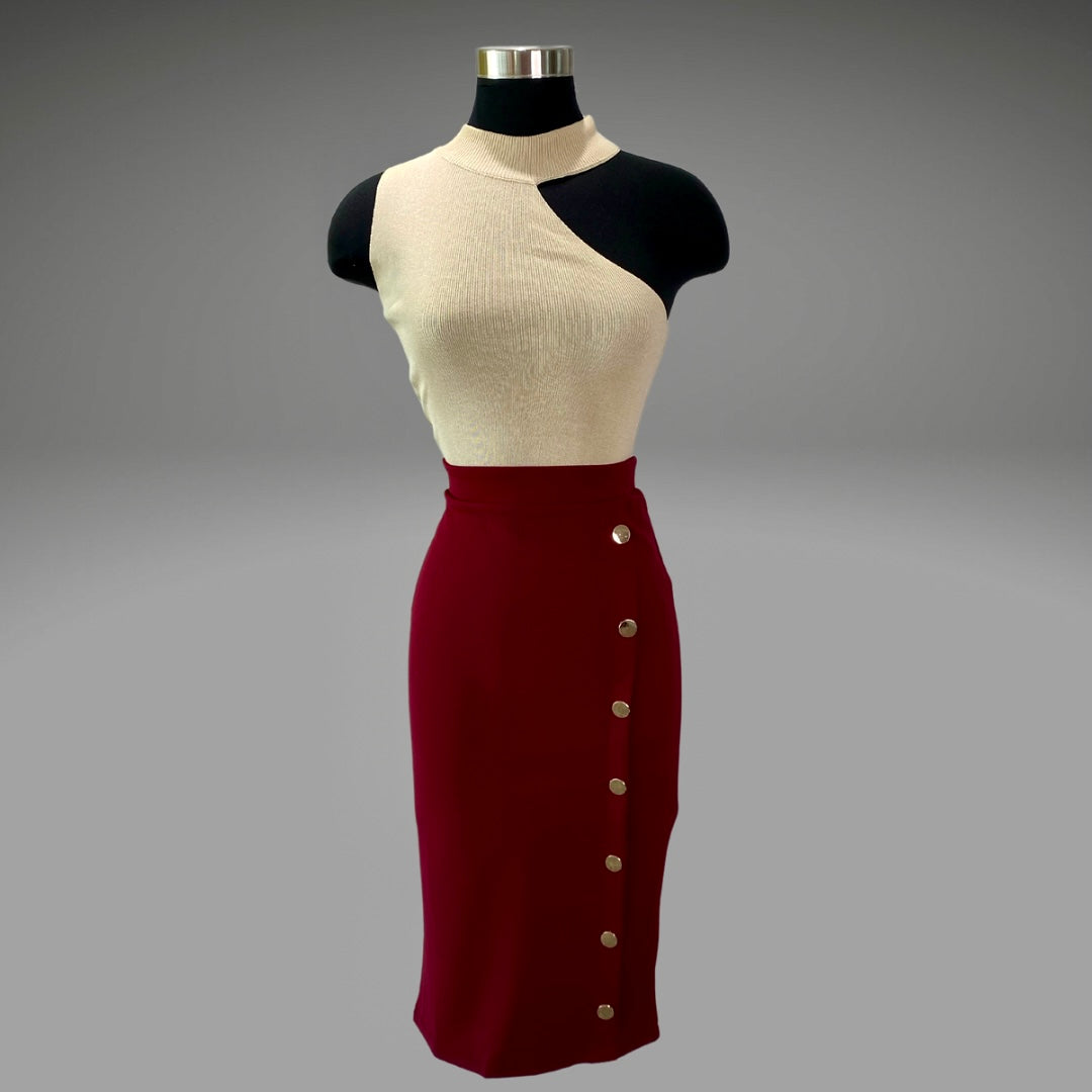 Solid Side Button Midi Skirt Pencil Skirt (Pick Color)