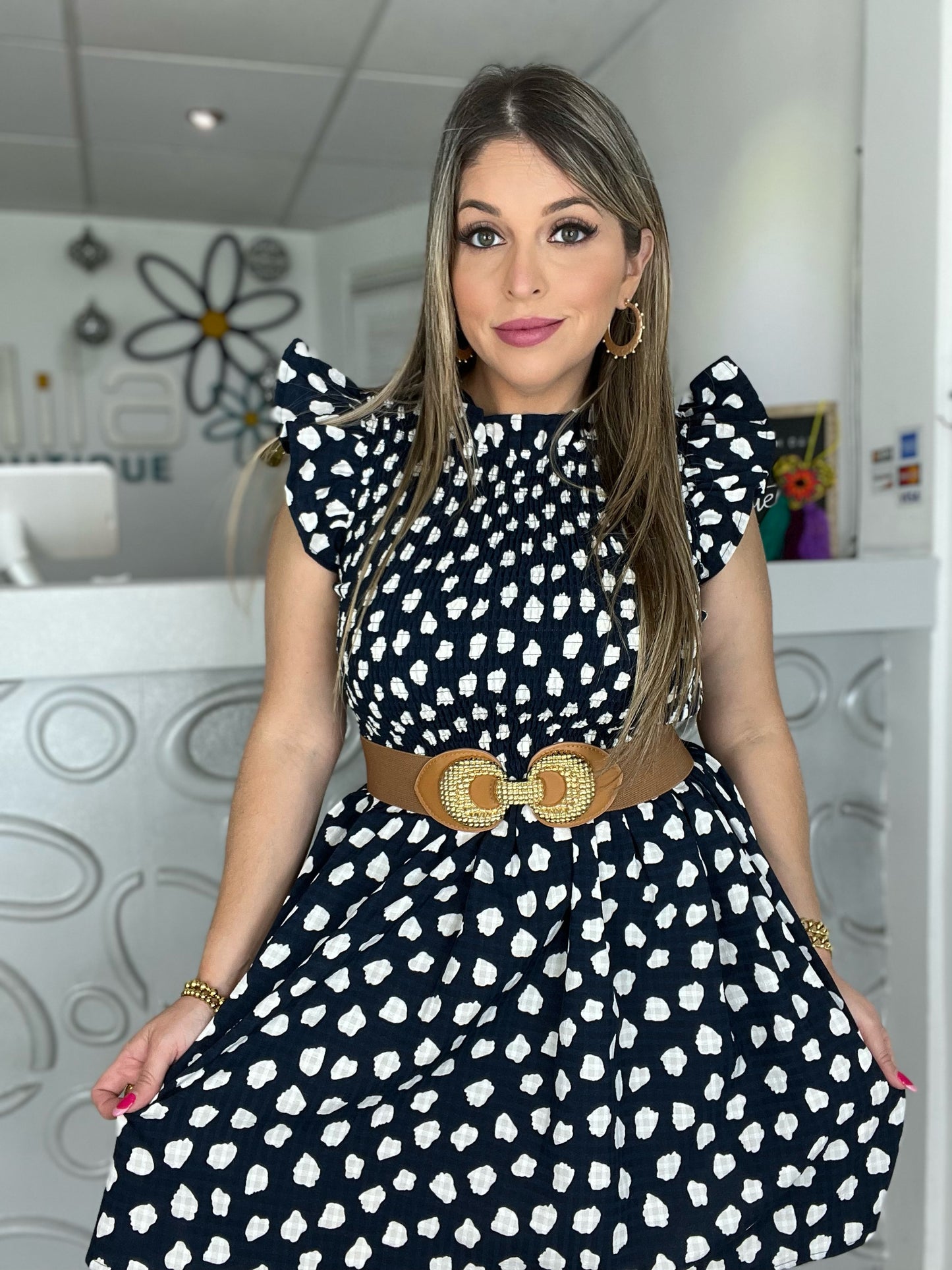 Flutter Sleeve Polka Dot Dress