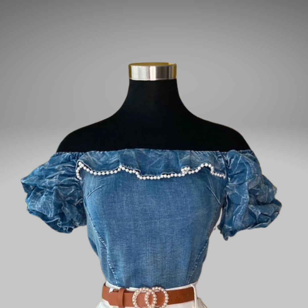 Off Shoulder Denim Casual Top