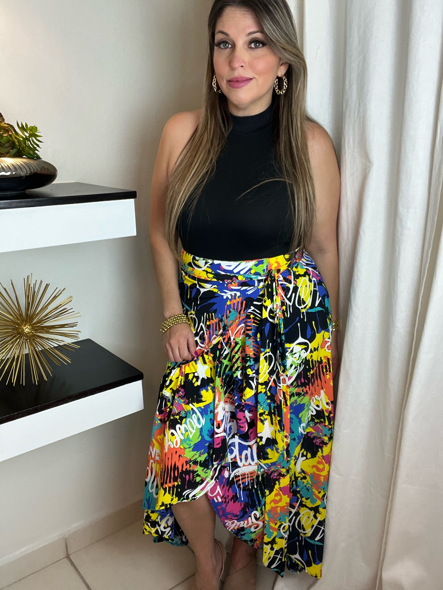 Multi Print Wrap Maxi Skirt
