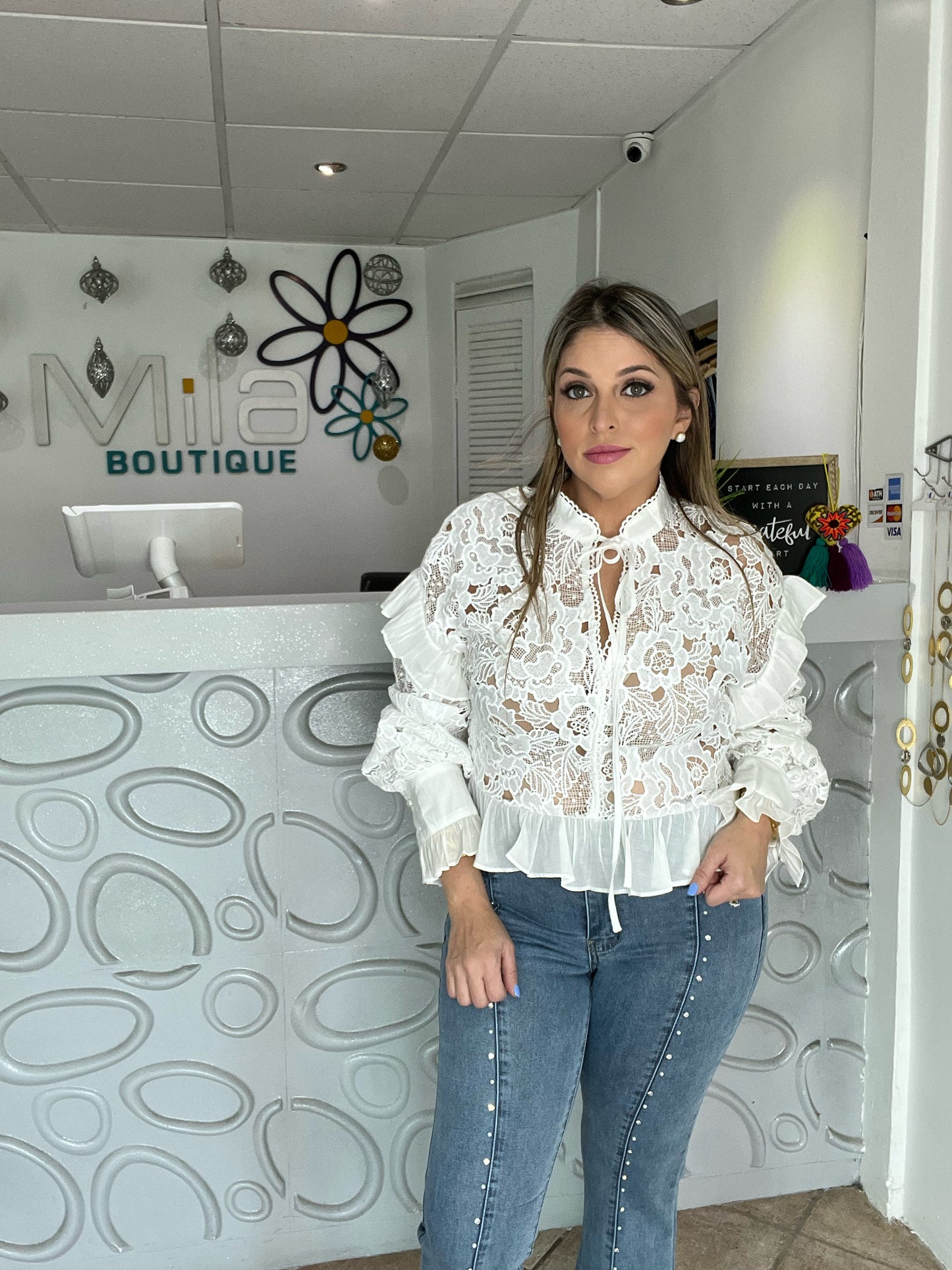 Lace Floral Button-Up Long Sleeve Top