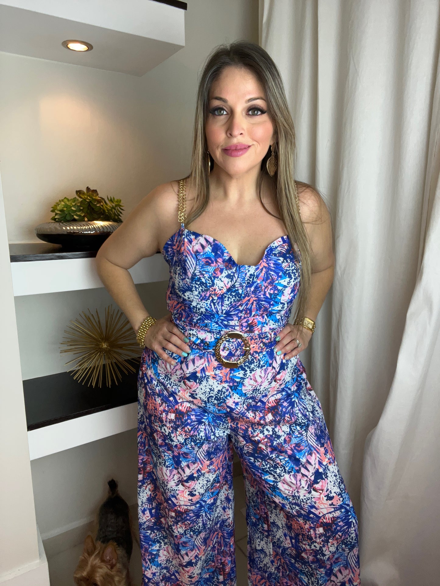 Floral Print Chain Strap Top and Palazzo Set