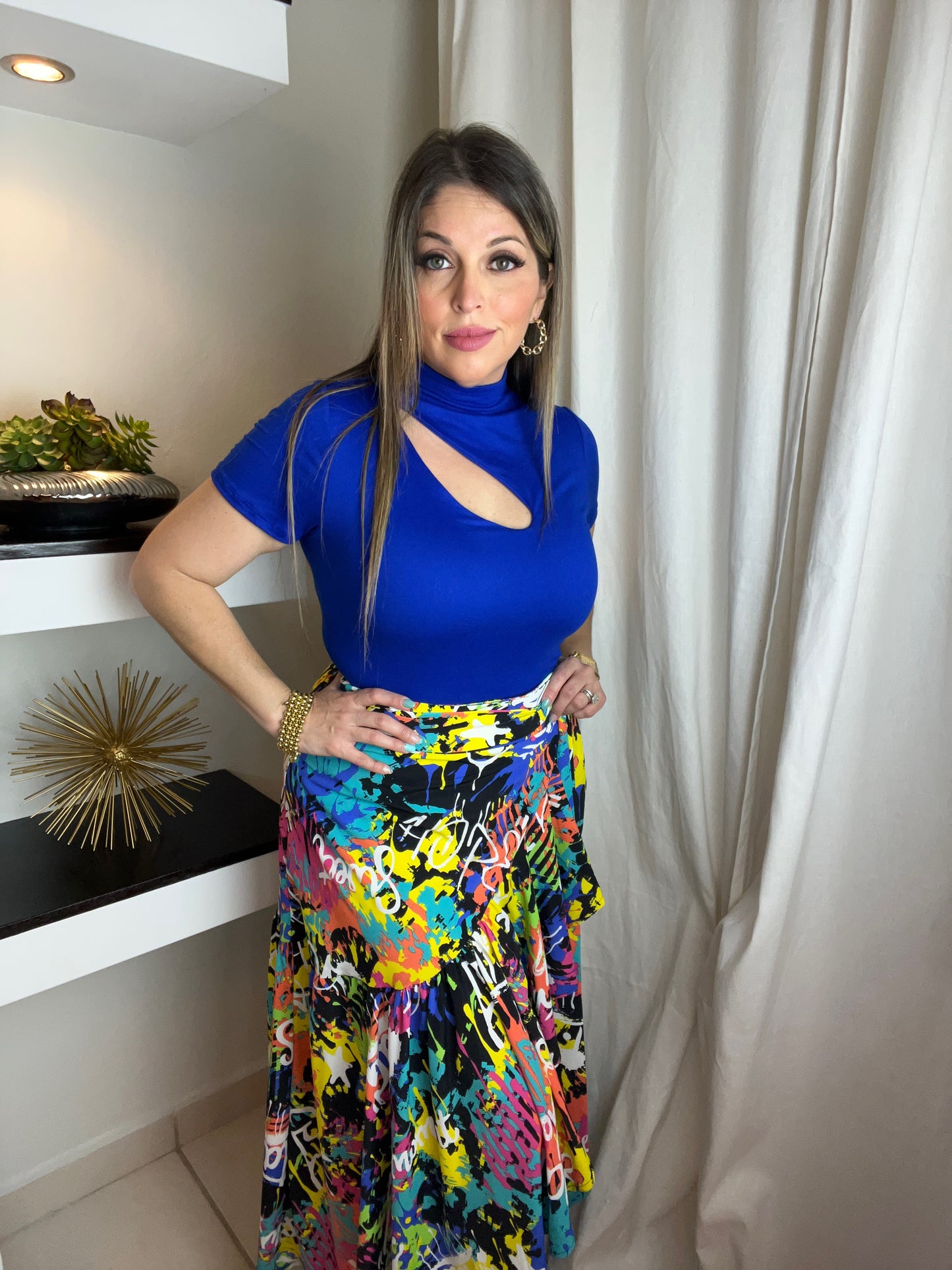 Multi Print Wrap Maxi Skirt