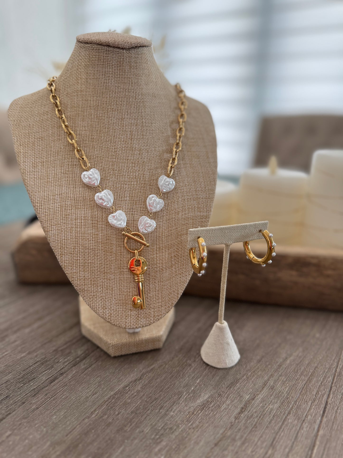 Pearl Heart Key Necklace