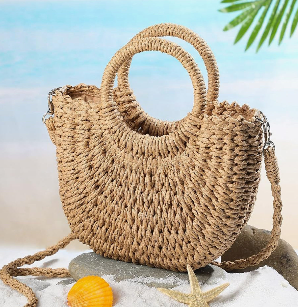 Semi Circle Rattan Straw Bag
