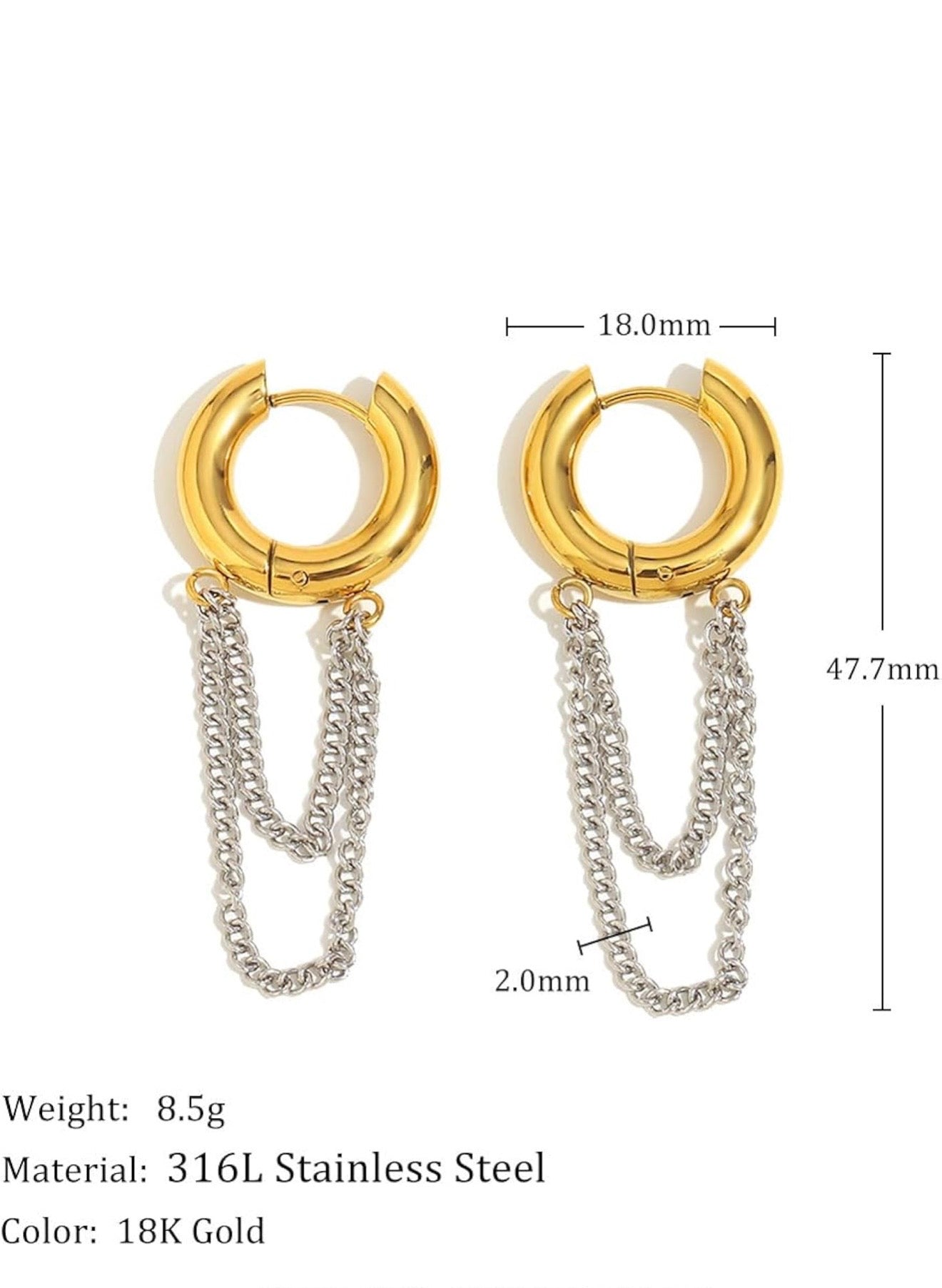 Two Tones Tassel Chain Hoops Earrings