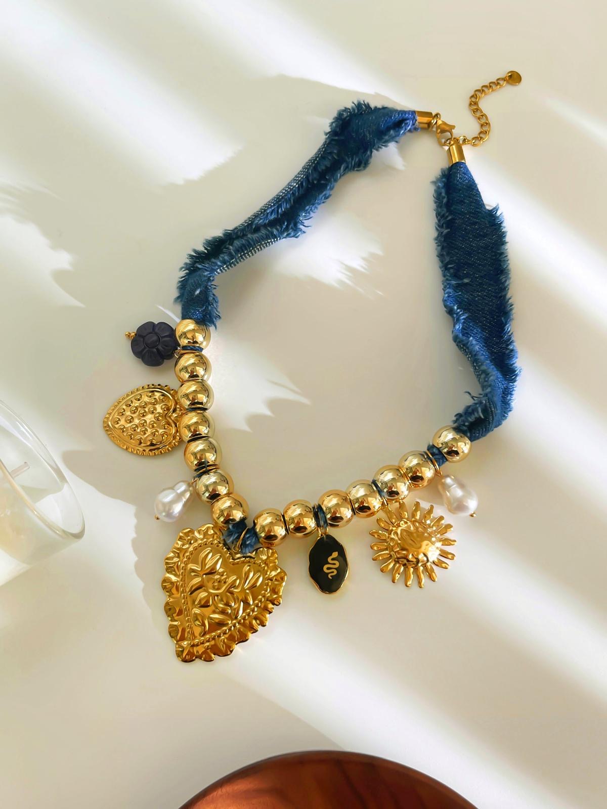 Hearts Denim Necklace