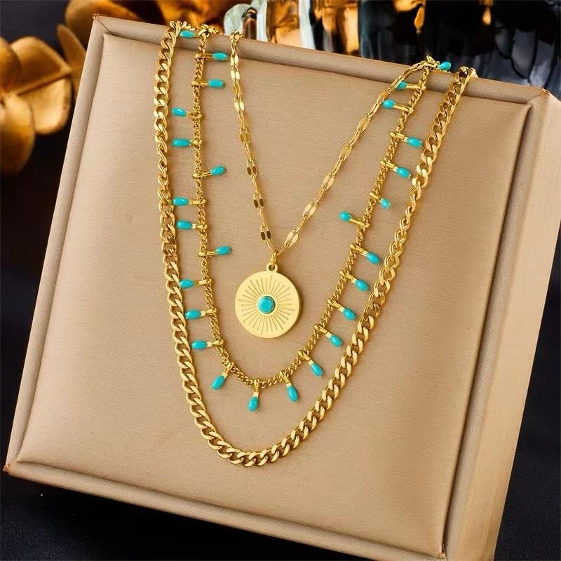 Multi Layer Turquoise & Gold Necklace