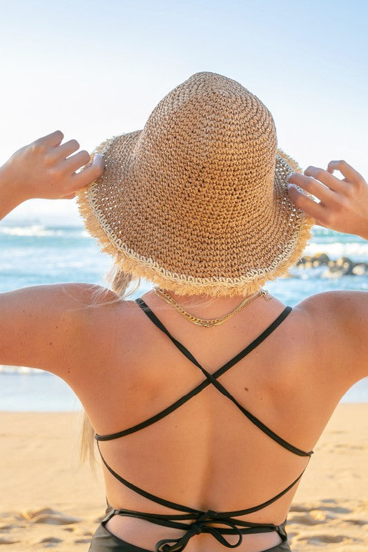 Frayed Edge Straw Bucket Hat  (Pick)