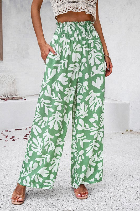 Print Pockets Elastic Band Belt Pant