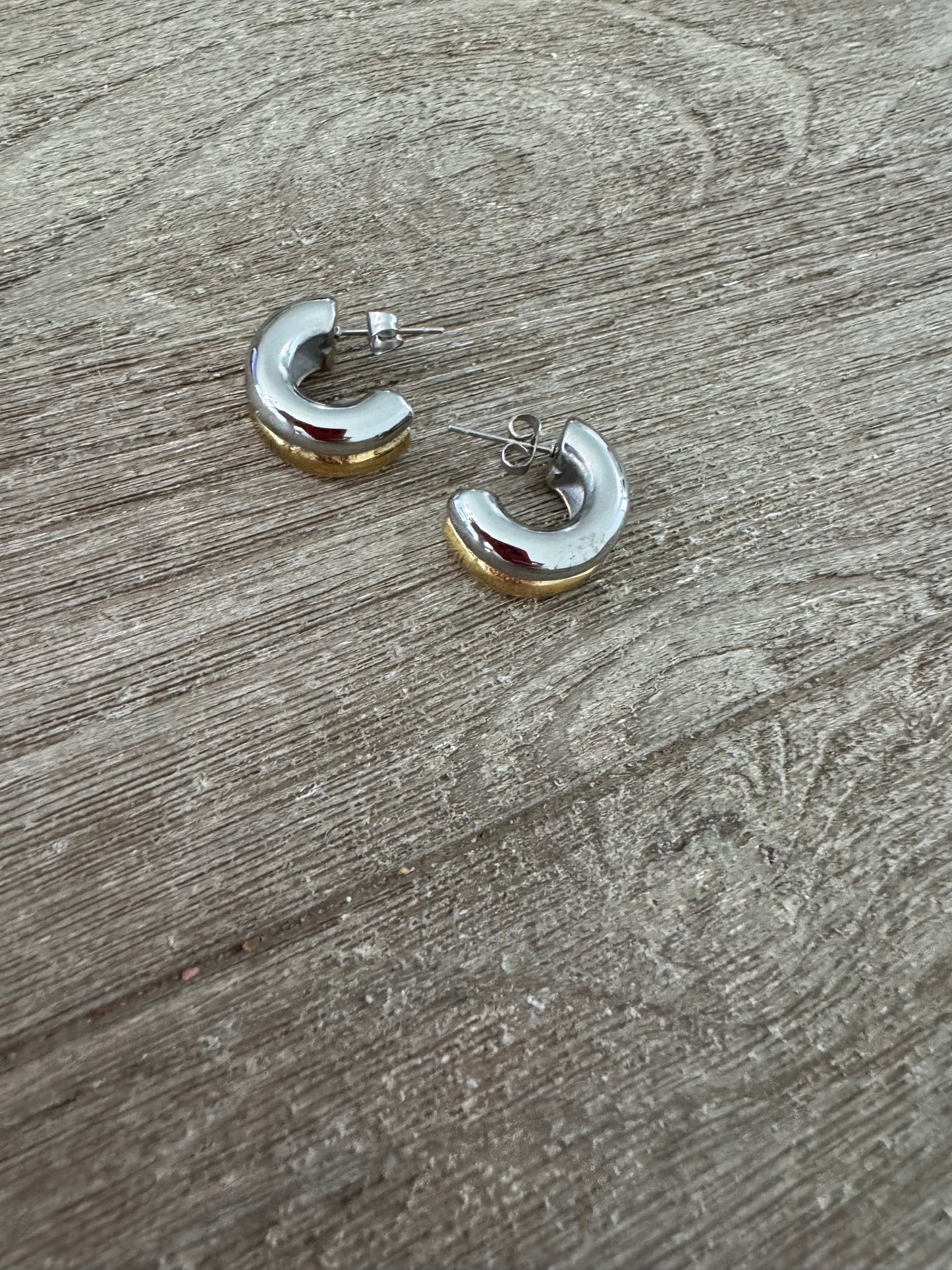 Two Tones Huggies Earrings