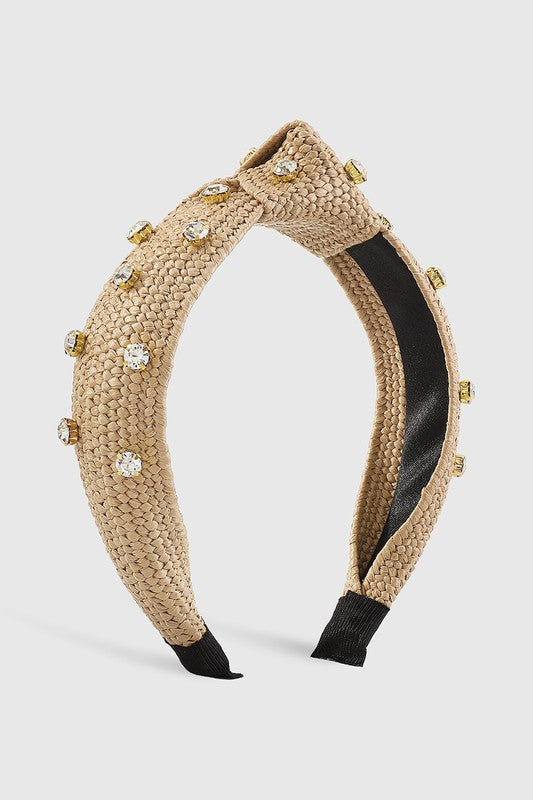 Raffia Rhinestone Topknot Headband
