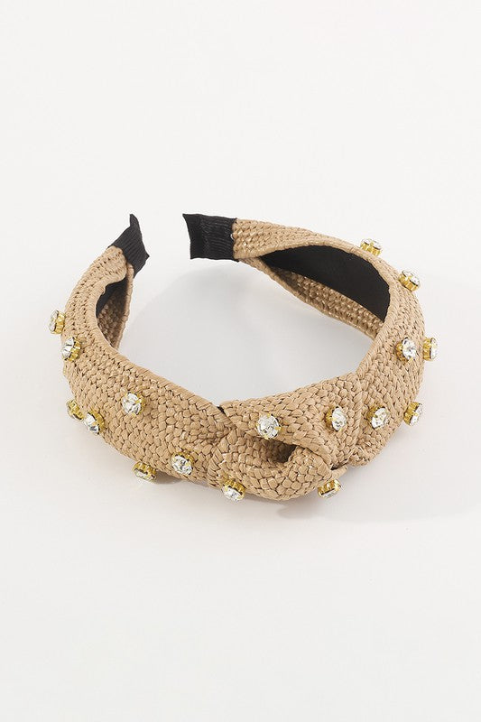 Raffia Rhinestone Topknot Headband