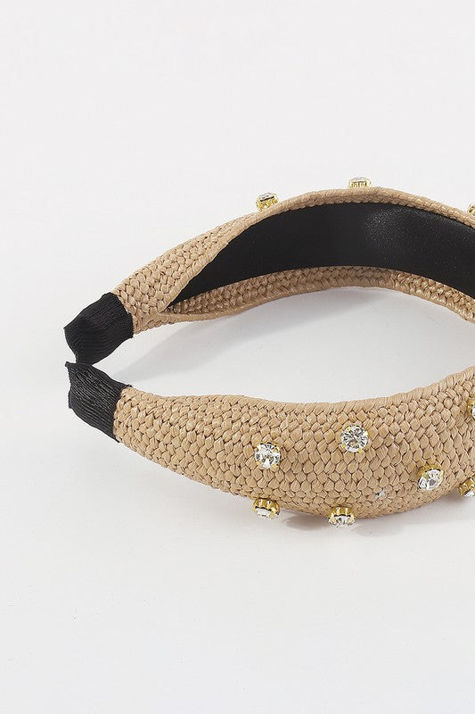 Raffia Rhinestone Topknot Headband