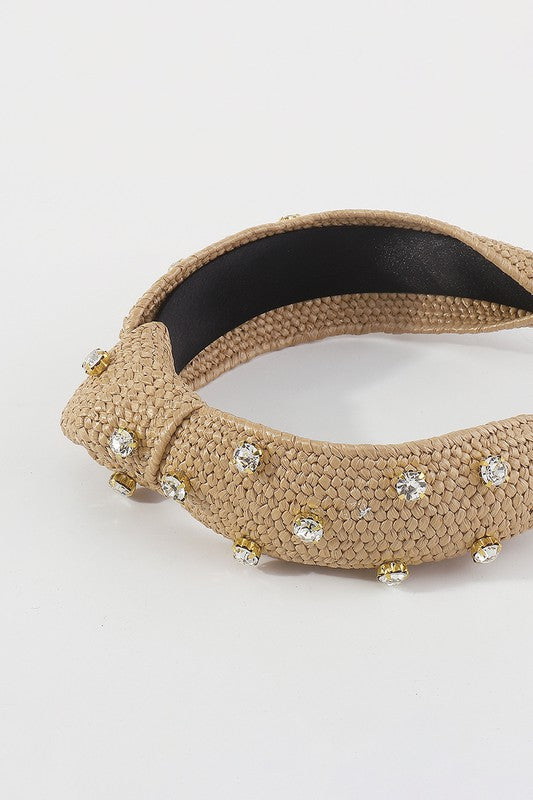 Raffia Rhinestone Topknot Headband
