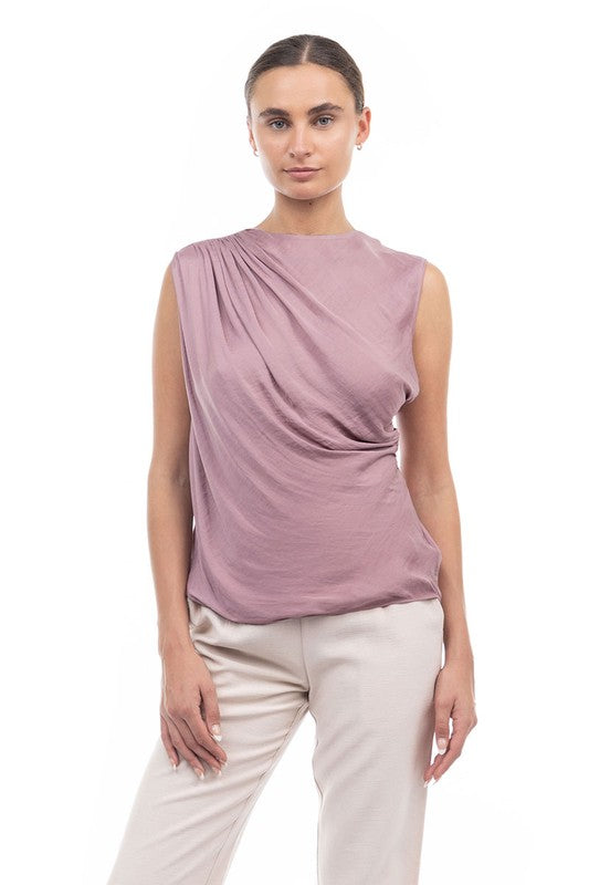 Shirred Gathered Detail Satin Tank