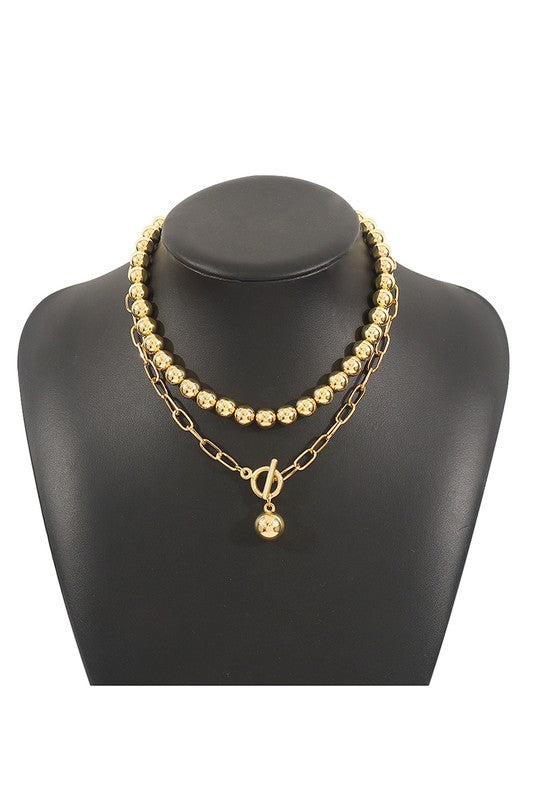 Double Layered Chain Beaded Necklace