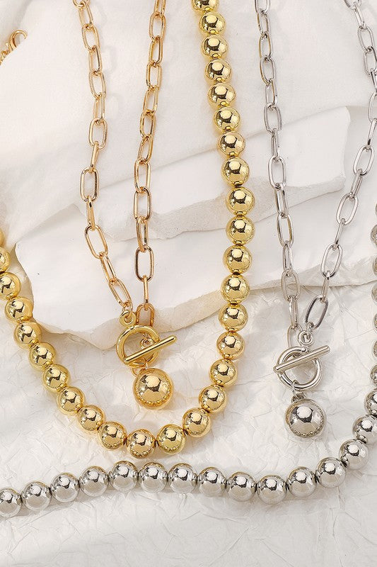 Double Layered Chain Beaded Necklace