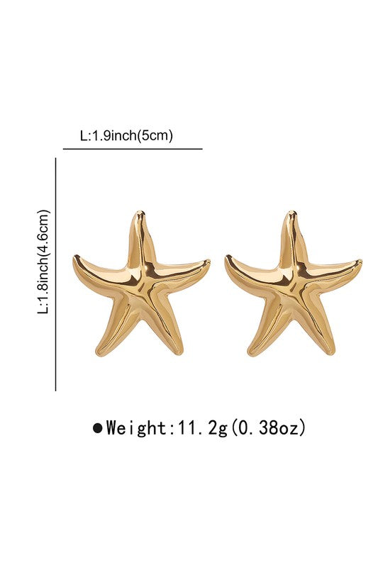 Polished Metal Starfish Dangle Earrings