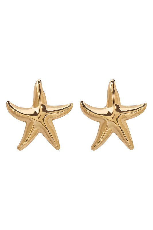 Polished Metal Starfish Dangle Earrings