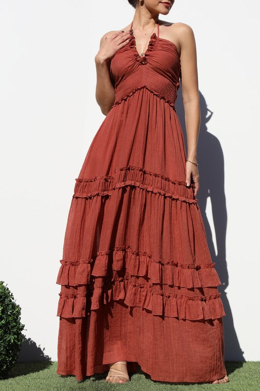 Ruffled Detail Maxi Dress