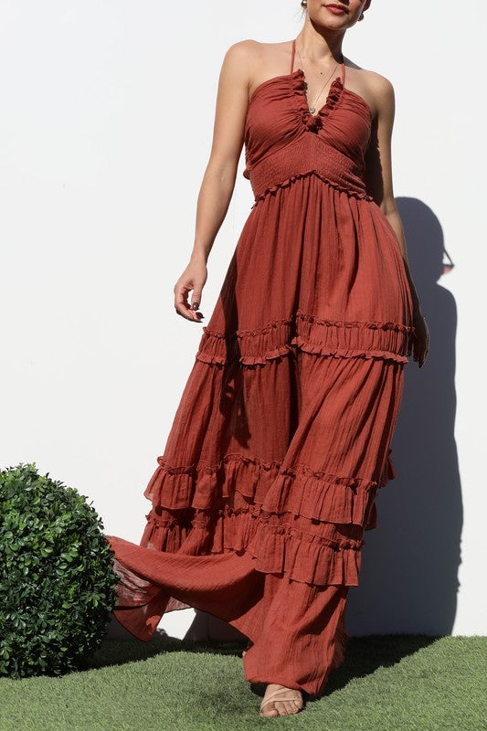 Ruffled Detail Maxi Dress