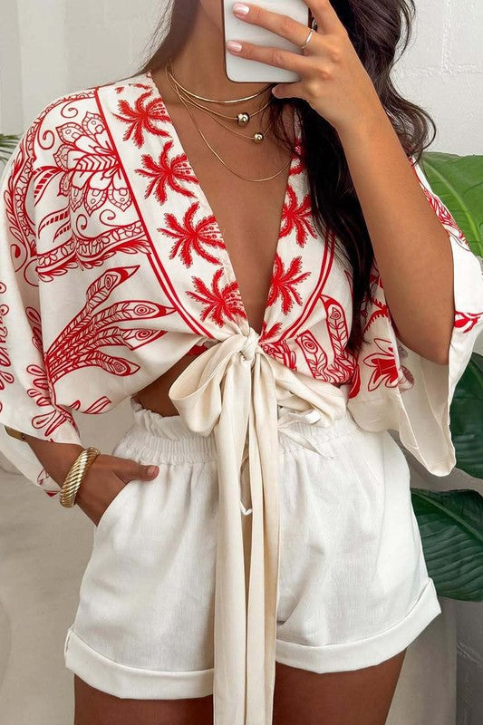 Tie Front Printed Top