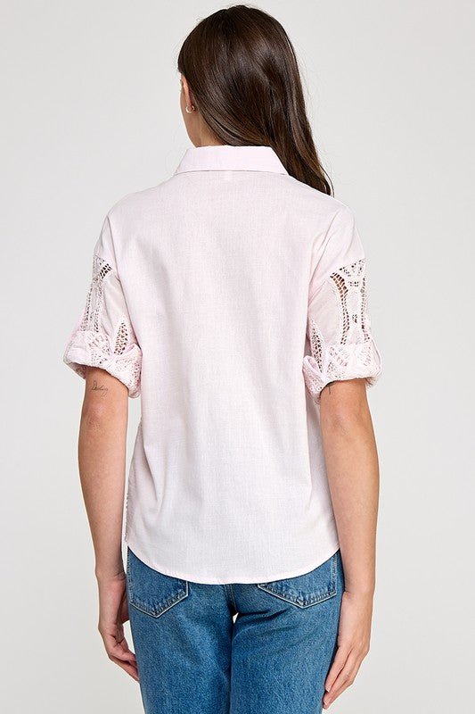 See Through Lace Button Shirt