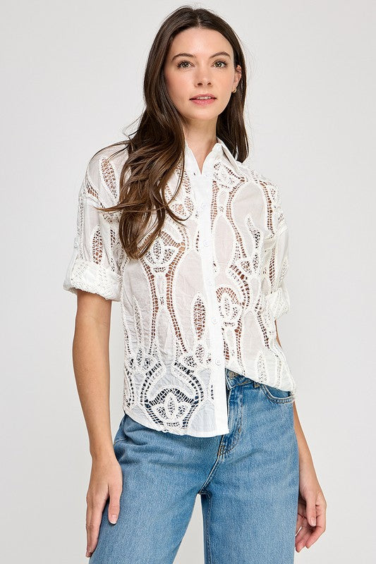 See Through Lace Button Shirt