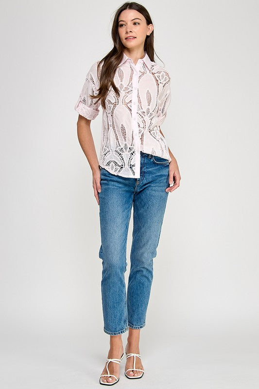 See Through Lace Button Shirt