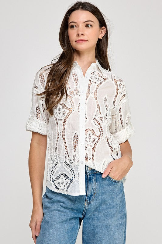 See Through Lace Button Shirt