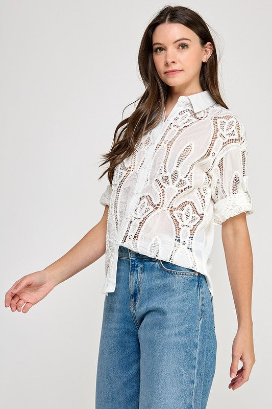 See Through Lace Button Shirt