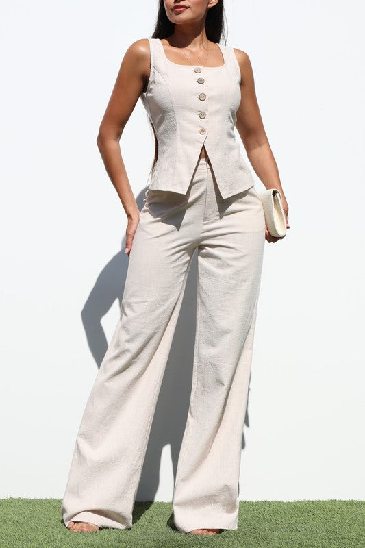 Button Down Vest And Pants Set