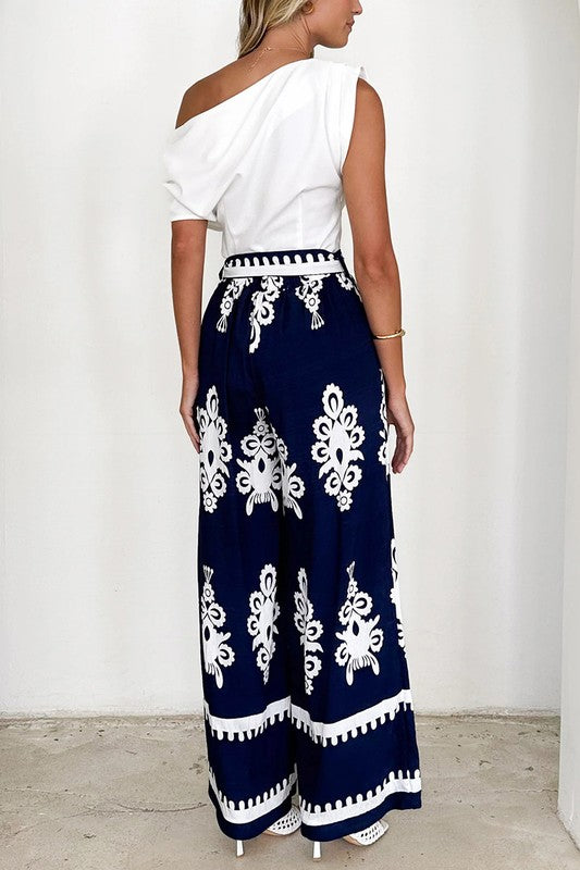 Patterned High-waist Wide-leg Pants