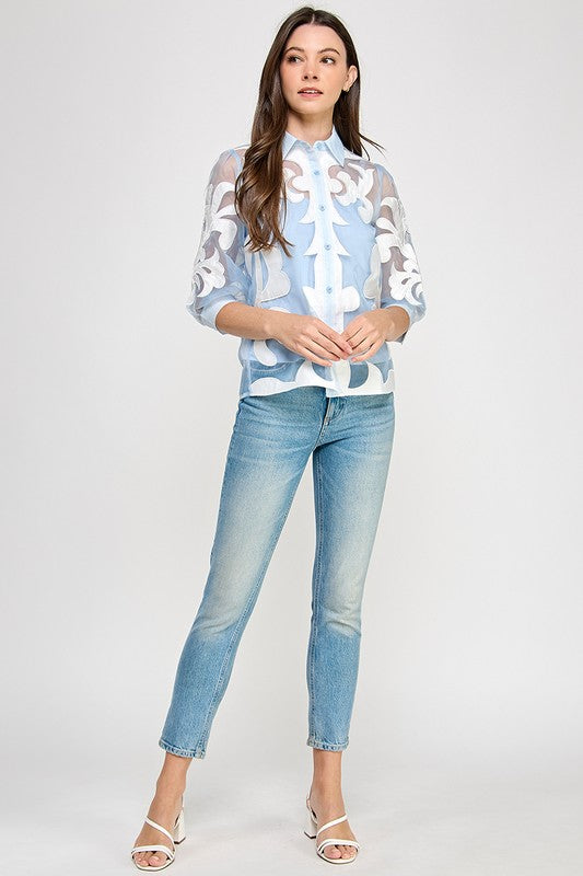 Lace Trim Button Down Shirt