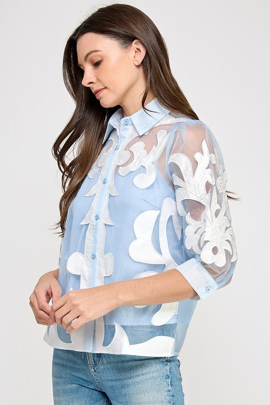 Lace Trim Button Down Shirt