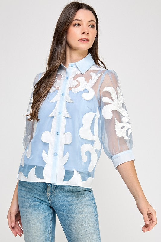 Lace Trim Button Down Shirt