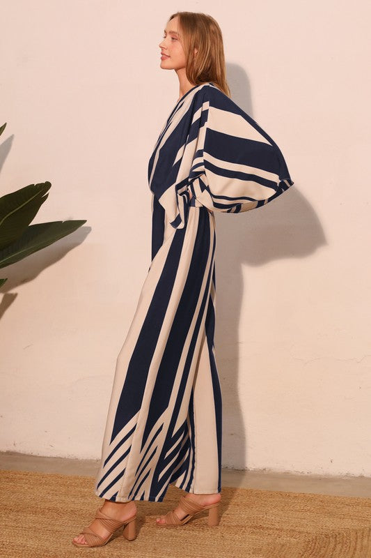 One Shoulder Stripes Jumpsuit