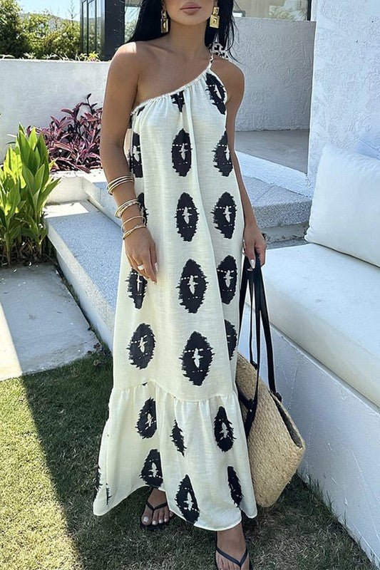 One-shoulder Printed Maxi Dress